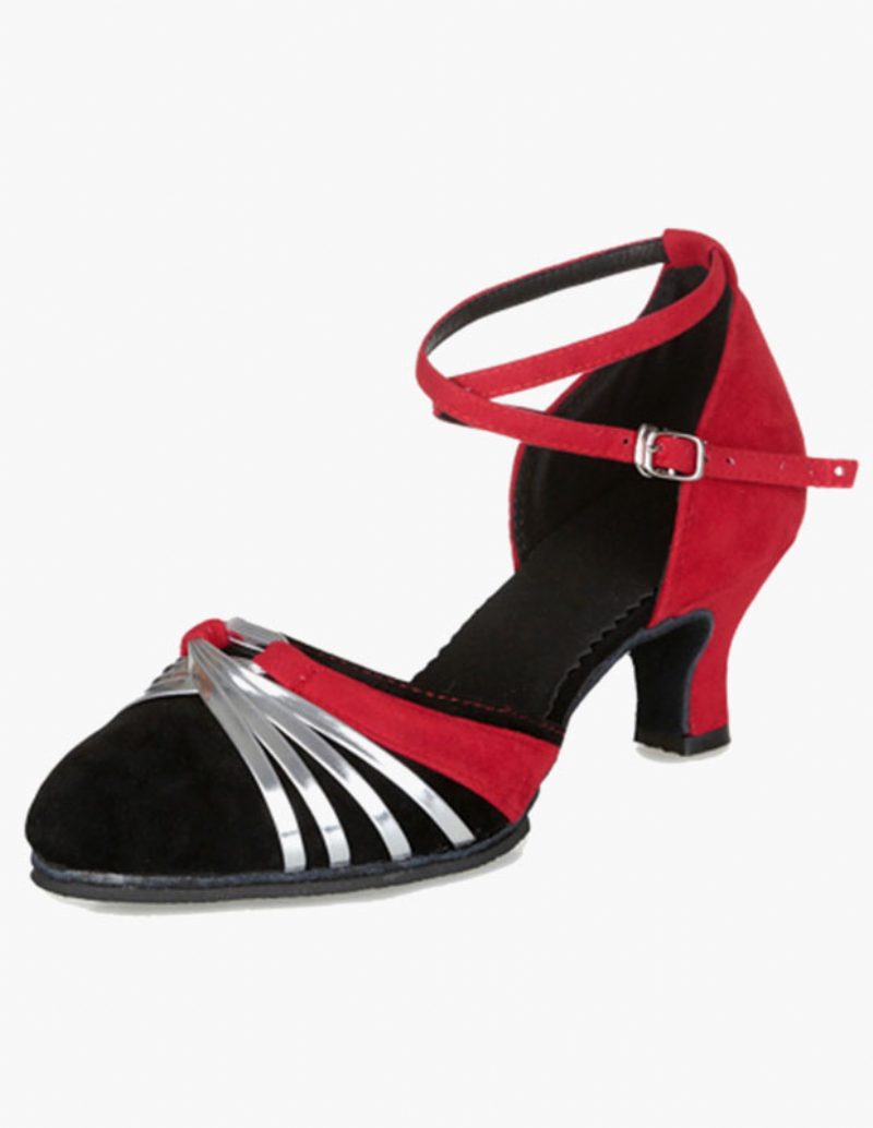 Damen-ballsaal-tanzschuhe Wildleder Lateinamerikanische Tanzschuhe Schwarze Criss-cross-ballsaal-schuhe - Rot