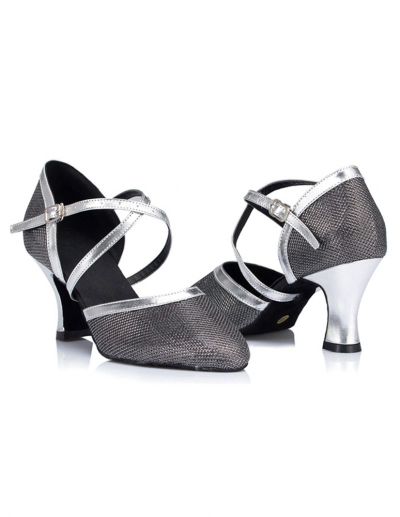 Damen-champagner-ballsaal-schuhe Glitzernde Salsa-tanzschuhe Spitze Zehen Criss-cross-high-heel-tanzschuhe - Schwarzes Silber