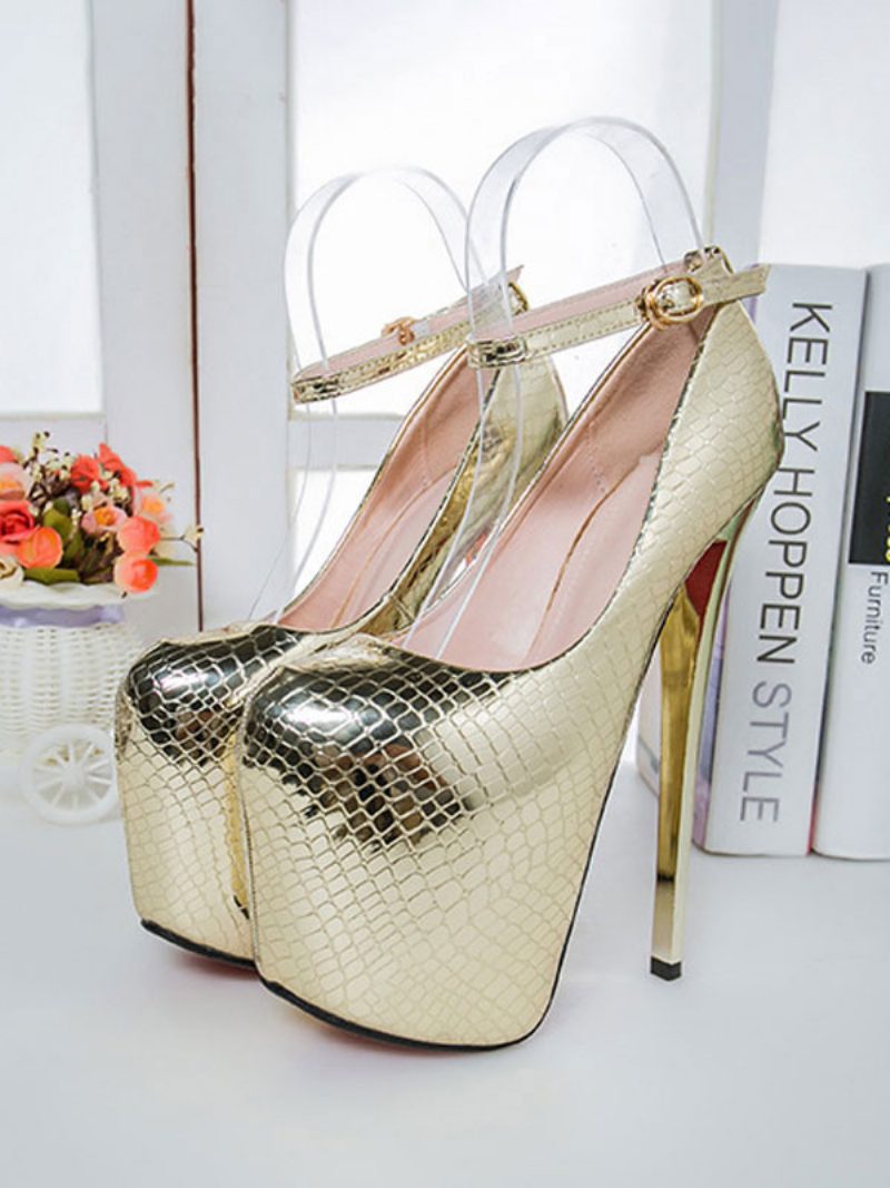 Damen High Heels Slivery Square Toe Sexy Plateauschuhe - Gold