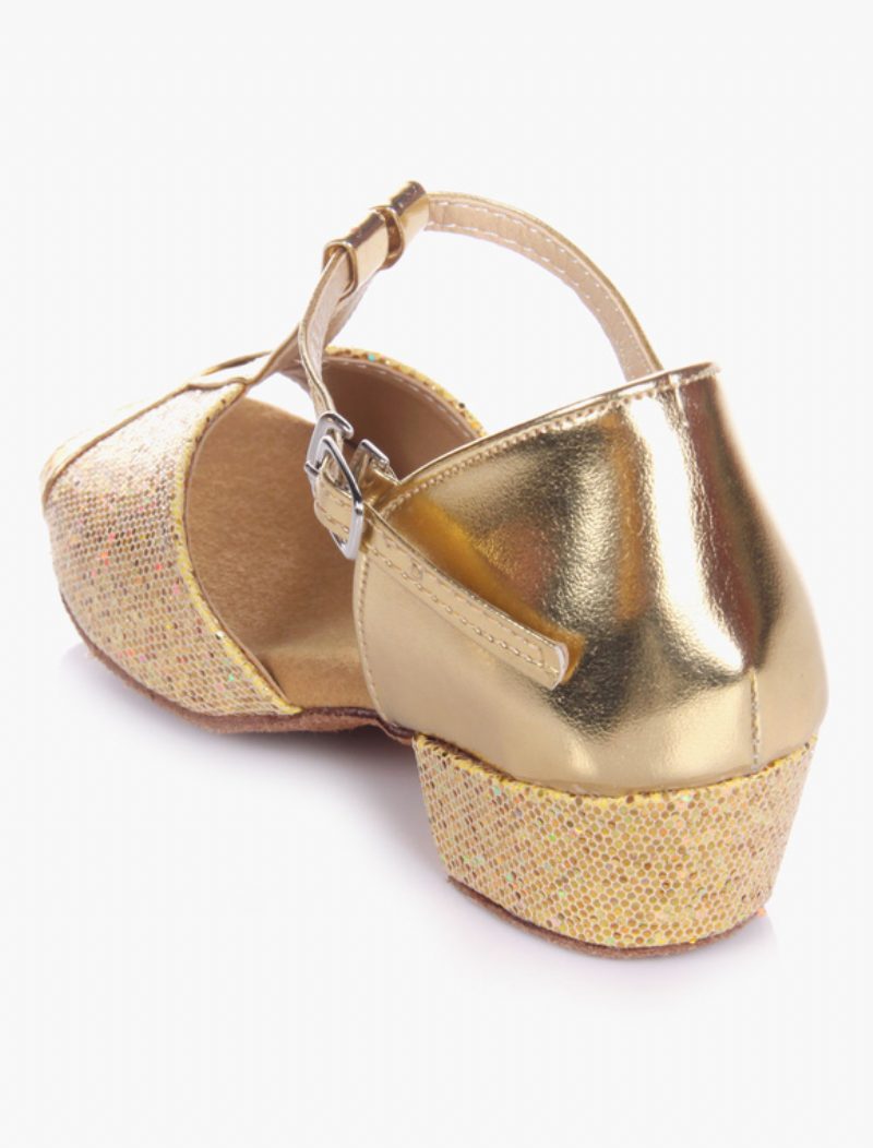 Damen-latein-tanzschuhe 2024. Blond Peep-toe T-typ Tanzschuhe Weiche Sohle Ballsaal-schuhe Für Kinder - Gold