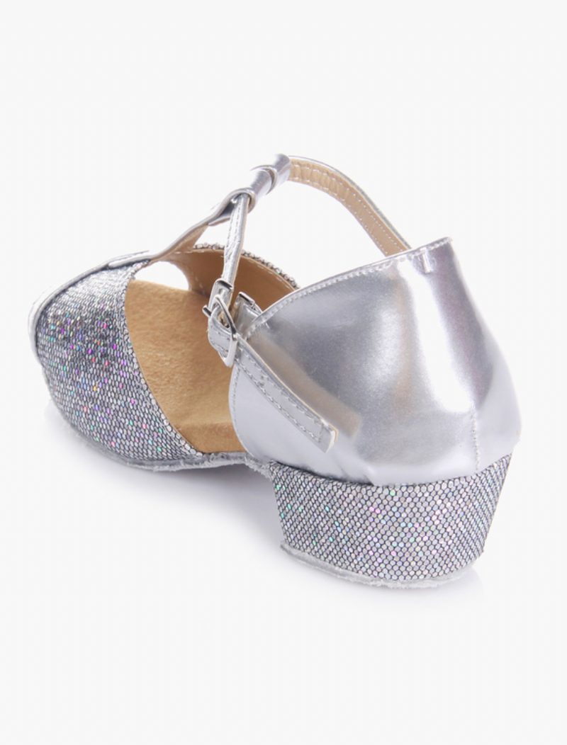 Damen-latein-tanzschuhe 2024. Blond Peep-toe T-typ Tanzschuhe Weiche Sohle Ballsaal-schuhe Für Kinder - Silber