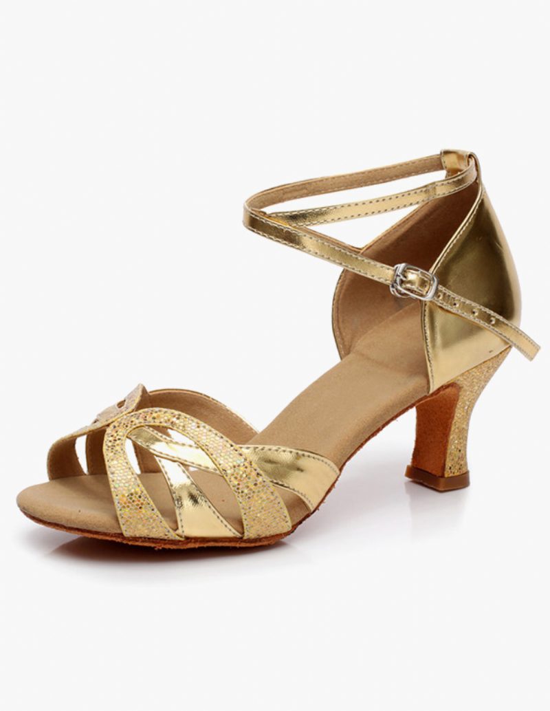 Damen-latein-tanzschuhe Ballsaal-tanzschuhe Glitzer-cut-out-cris-cross-tanzschuhe - Gold