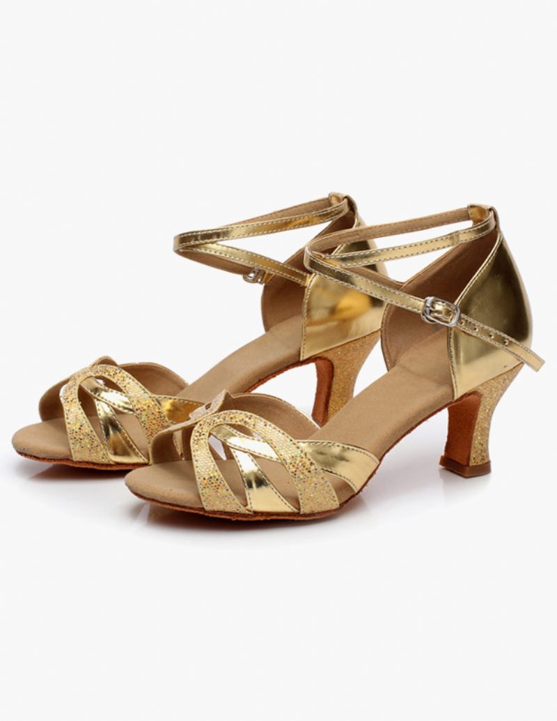 Damen-latein-tanzschuhe Ballsaal-tanzschuhe Glitzer-cut-out-cris-cross-tanzschuhe - Gold