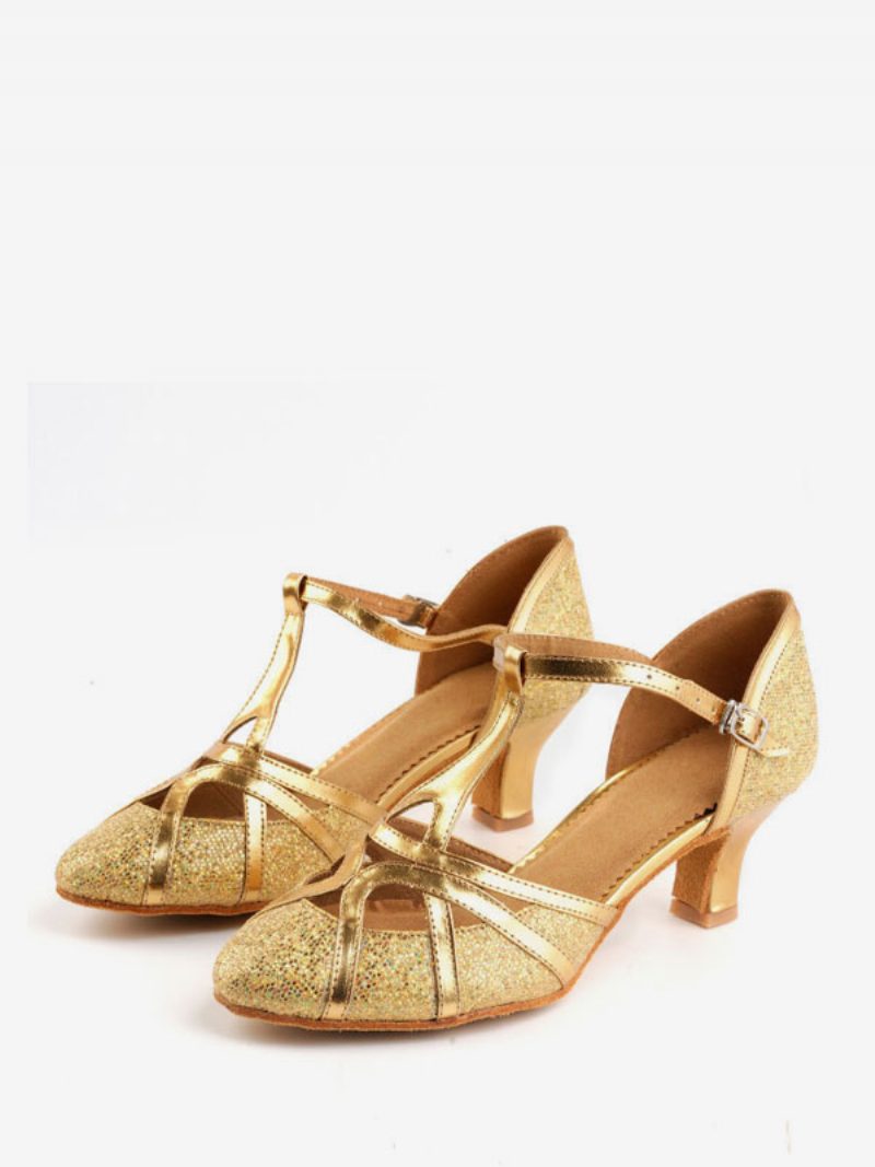 Damen-latein-tanzschuhe Pailletten-stoff Goldene Tanzschuhe Mit Runder Zehenpartie