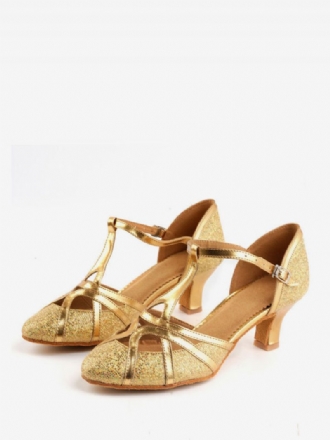 Damen-latein-tanzschuhe Pailletten-stoff Goldene Tanzschuhe Mit Runder Zehenpartie