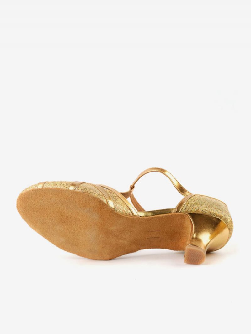 Damen-latein-tanzschuhe Pailletten-stoff Goldene Tanzschuhe Mit Runder Zehenpartie - Gold