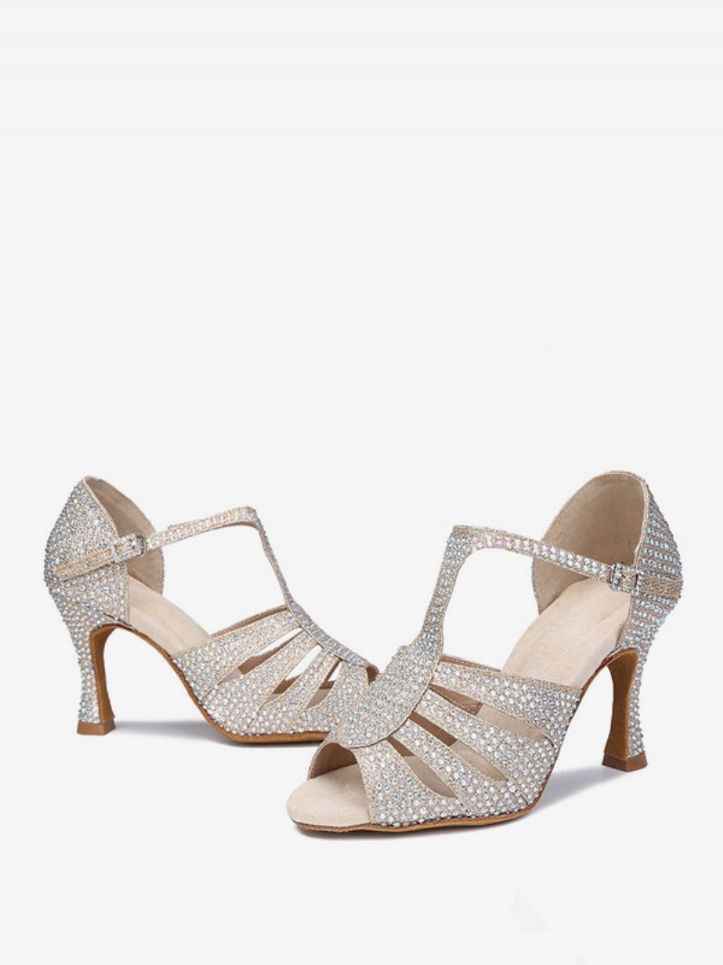 Damen-latein-tanzschuhe Pu-leder Rote Runde Zehenpartie Strass-tanzschuhe - Gold