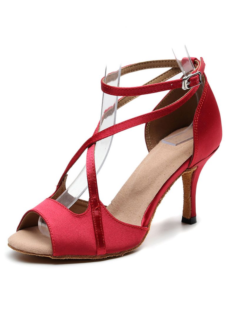 Damen-latein-tanzschuhe Rote Peep-toe-schuhe Mit Criss-cross-ballsaal-tanzschuhen