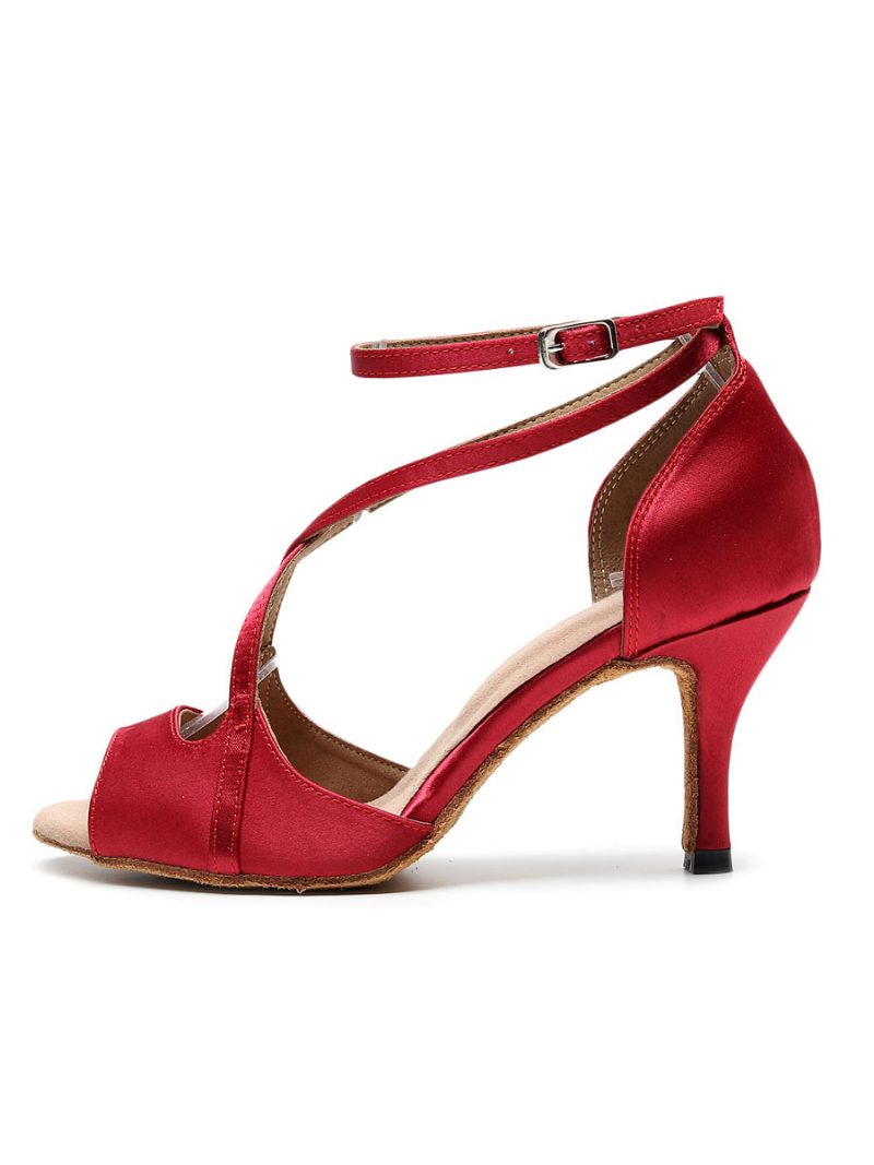 Damen-latein-tanzschuhe Rote Peep-toe-schuhe Mit Criss-cross-ballsaal-tanzschuhen - Rot