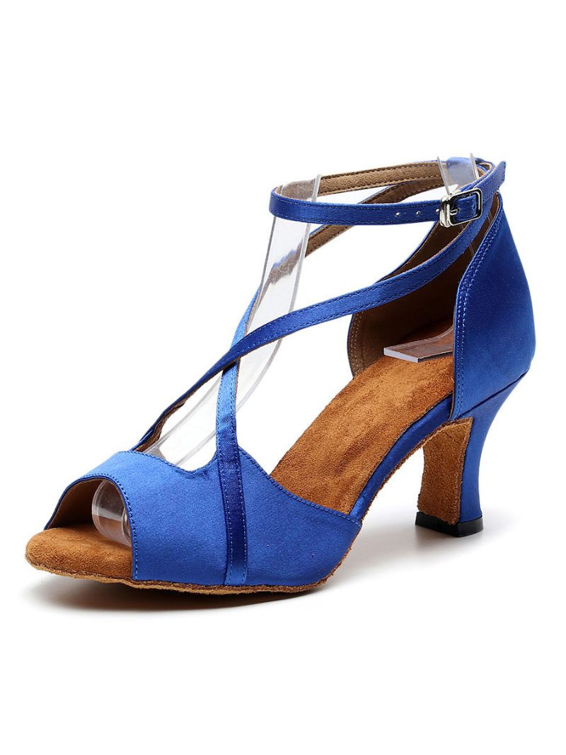 Damen-latein-tanzschuhe Rote Peep-toe-schuhe Mit Criss-cross-ballsaal-tanzschuhen - Blau