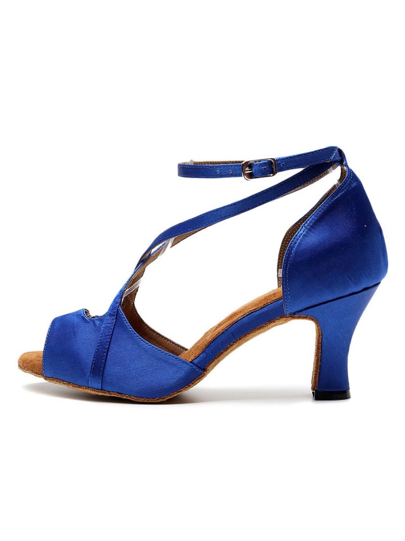 Damen-latein-tanzschuhe Rote Peep-toe-schuhe Mit Criss-cross-ballsaal-tanzschuhen - Blau