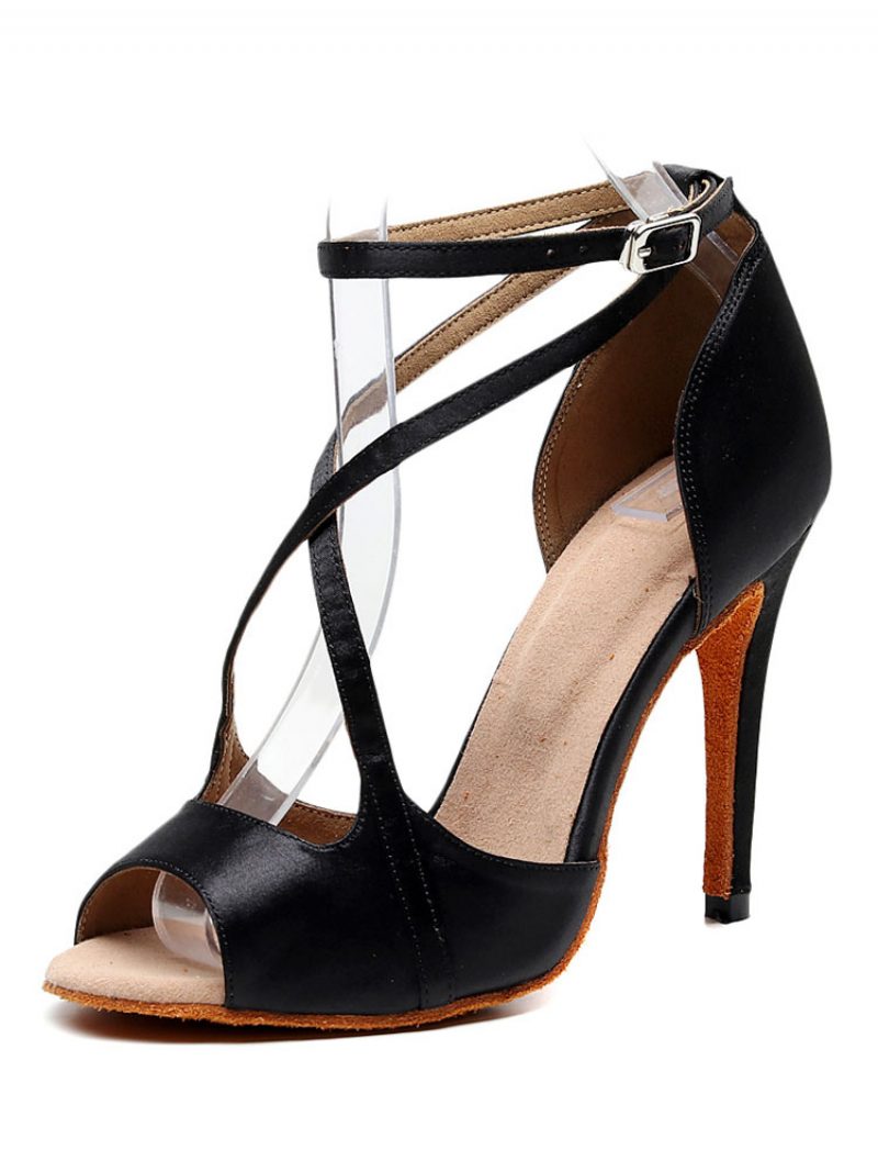 Damen-latein-tanzschuhe Rote Peep-toe-schuhe Mit Criss-cross-ballsaal-tanzschuhen - Schwarz