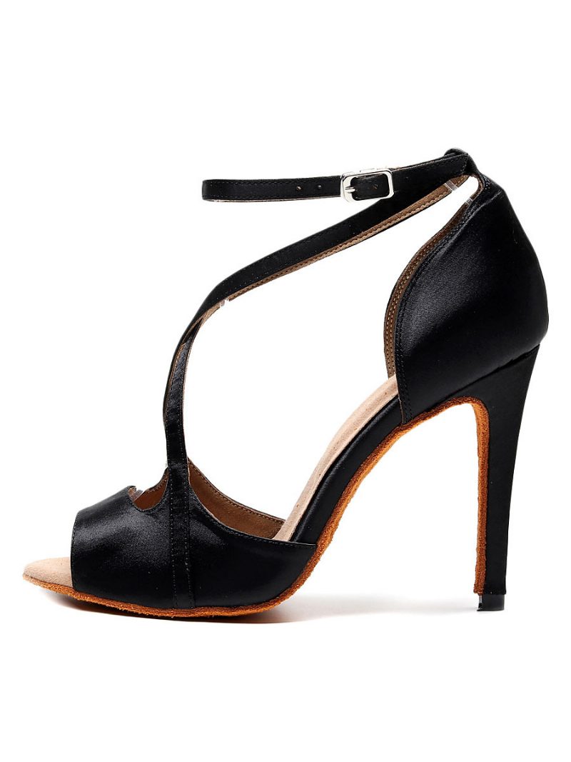 Damen-latein-tanzschuhe Rote Peep-toe-schuhe Mit Criss-cross-ballsaal-tanzschuhen - Schwarz