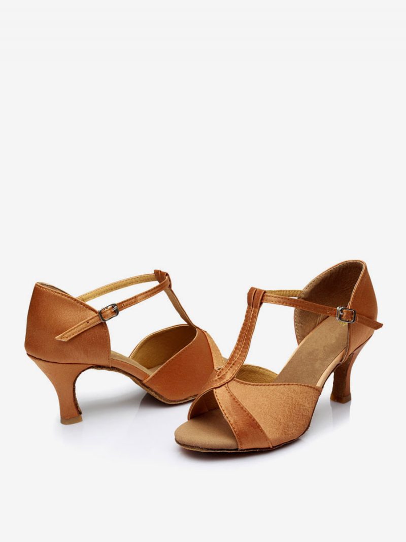 Damen-latein-tanzschuhe Satin-absätze Aprikosen-peep-toe-ballsaal-tanzschuhe - Hellbraun