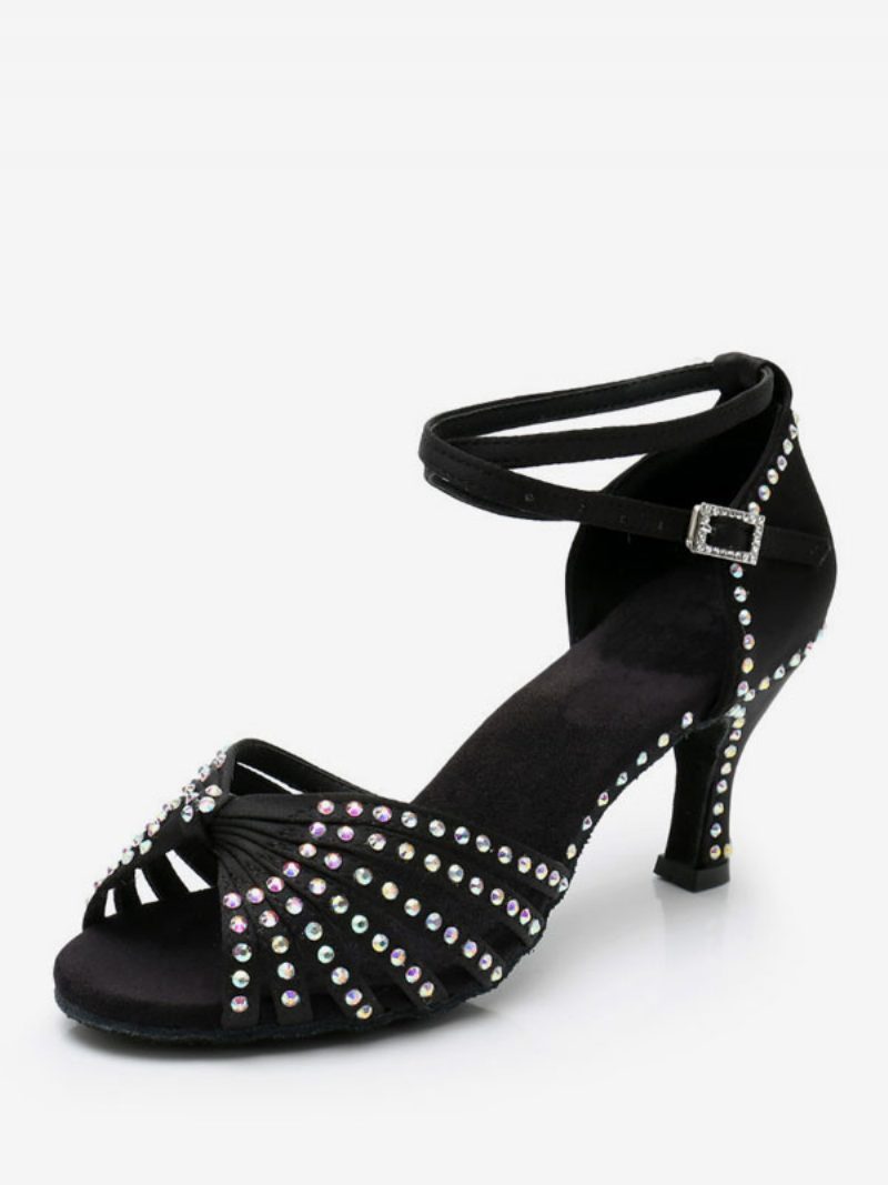 Damen-lateintanzschuhe Polyester Schwarze Runde Zehenpartie Strass-tanzschuhe