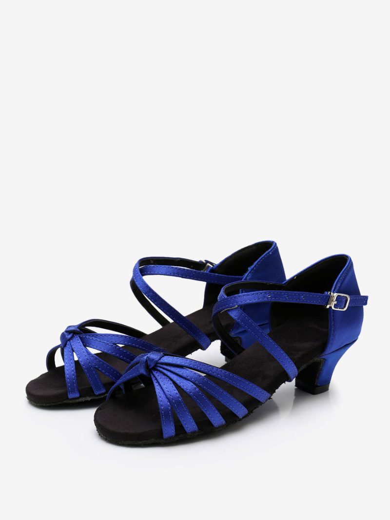 Damen-lateintanzschuhe Polyester Schwarze Tanzschuhe Mit Runder Zehenpartie - Blau