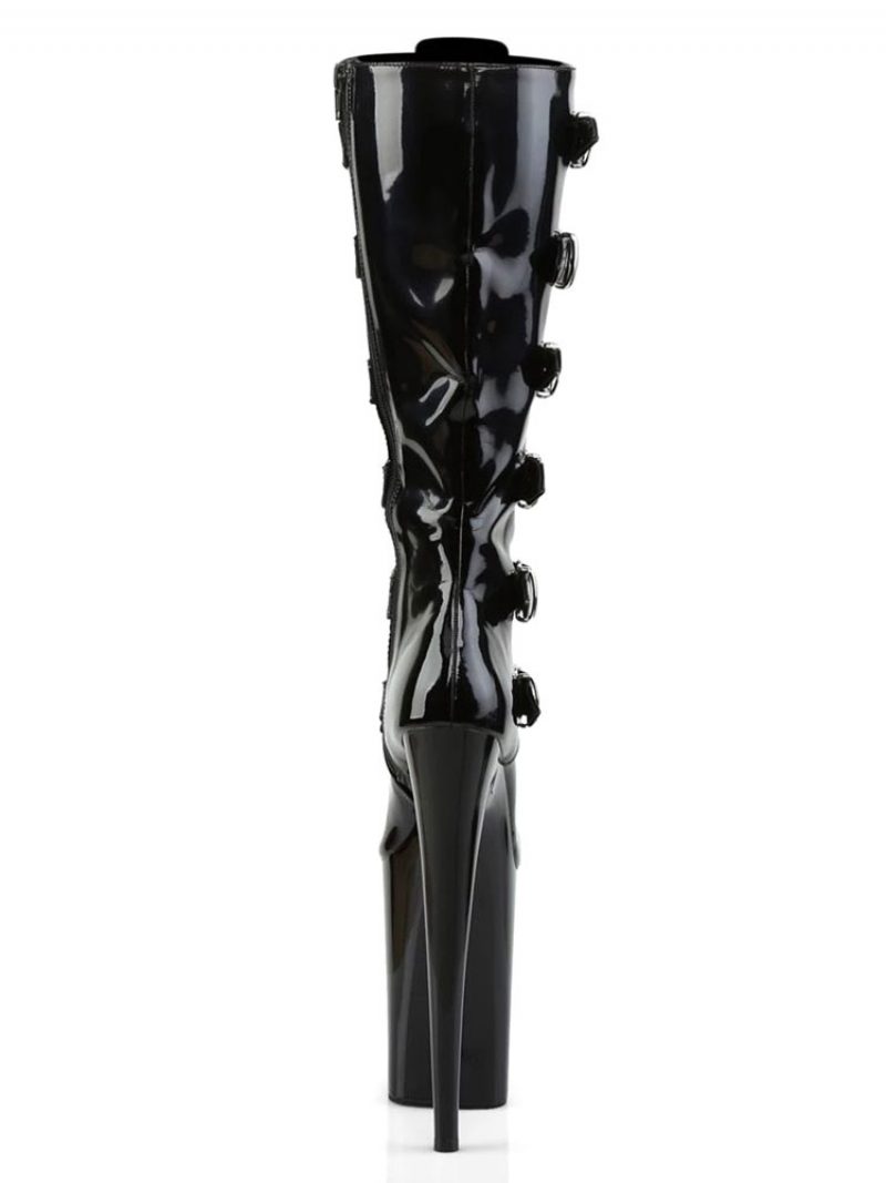 Damen Pole Tanzschuhe Sexy High Heel Stiefel Round Toe Reißverschluss Stiletto Rave Club Schwarz Overknee Stripper Schuhe - Schwarz