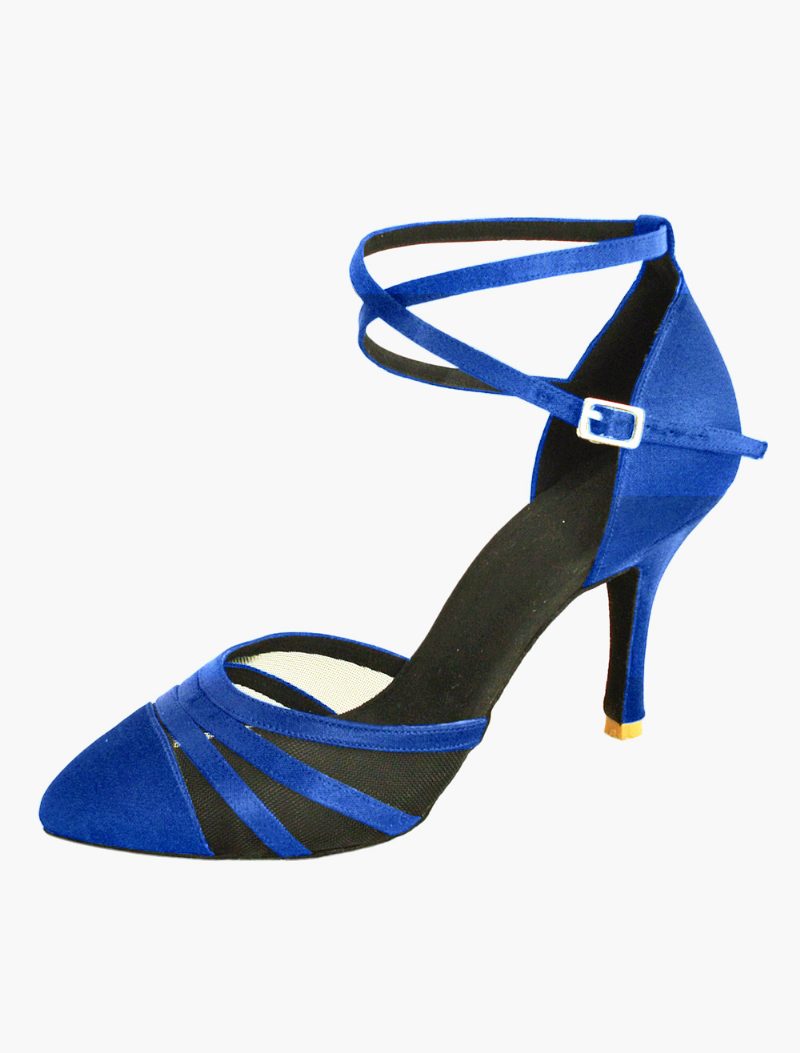 Damen-sandalen Mit Knöchelriemen Für Lateinamerikanischen Tanz Satin-ballsaalschuhe - Blau