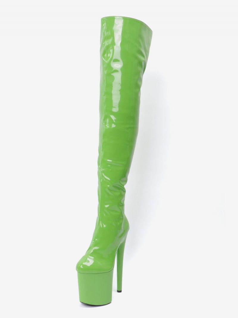 Damen-stiefel Mit Sexy Hohen Absätzen Runder Zehenbereich Reißverschluss Stiletto-absatz Pole-dance Grasgrün Oberschenkelhohe Stiefel Overknee-stiefel