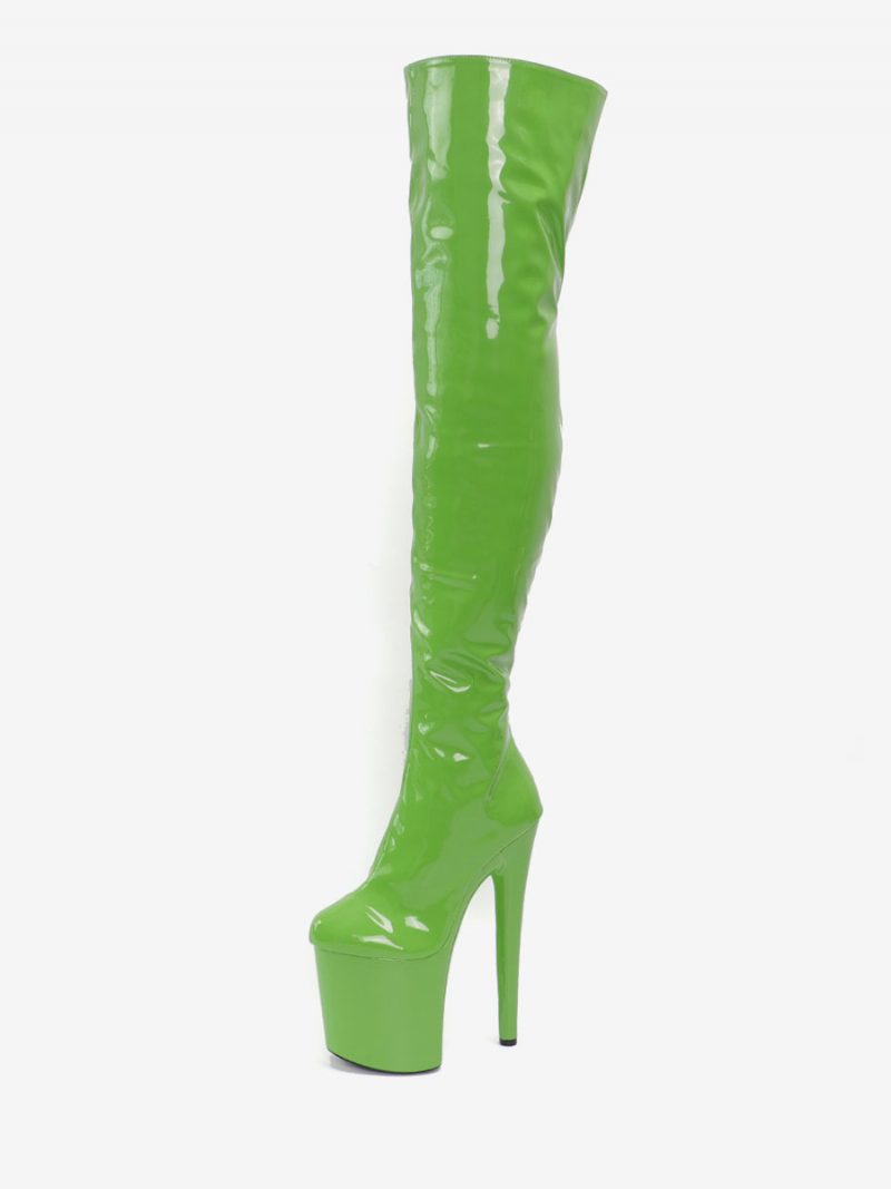 Damen-stiefel Mit Sexy Hohen Absätzen Runder Zehenbereich Reißverschluss Stiletto-absatz Pole-dance Grasgrün Oberschenkelhohe Stiefel Overknee-stiefel - Gras-Grün