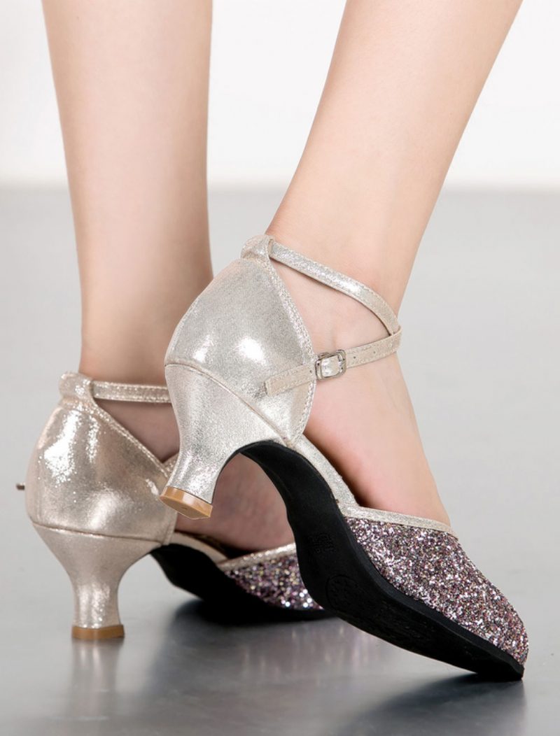 Damen-tanzschuhe 2024. Glitzernd Runde Zehenpartie Criss Cross Lateinamerikanische Tanzschuhe Ballsaal-schuhe - Champagner