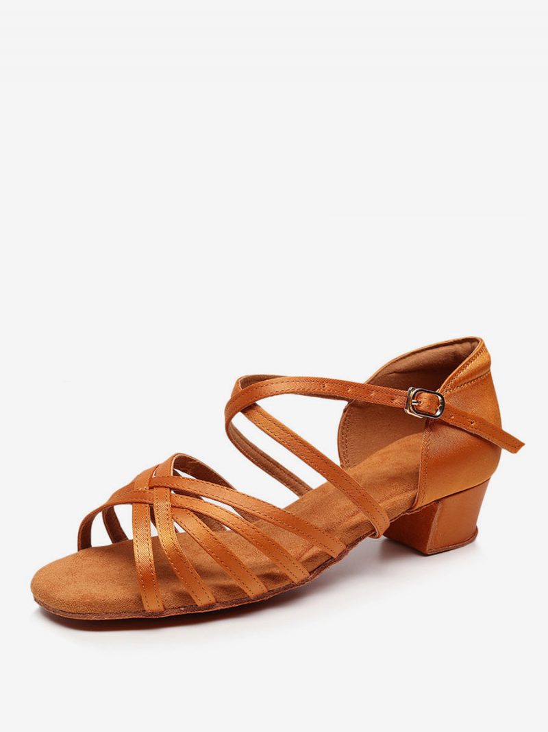 Damen-tanzschuhe Für Den Lateinamerikanischen Tanz Seide Und Satin Kaffeebraun Peep-toe-tanzschuhe