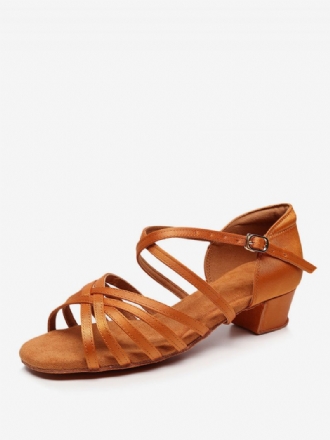 Damen-tanzschuhe Für Den Lateinamerikanischen Tanz Seide Und Satin Kaffeebraun Peep-toe-tanzschuhe