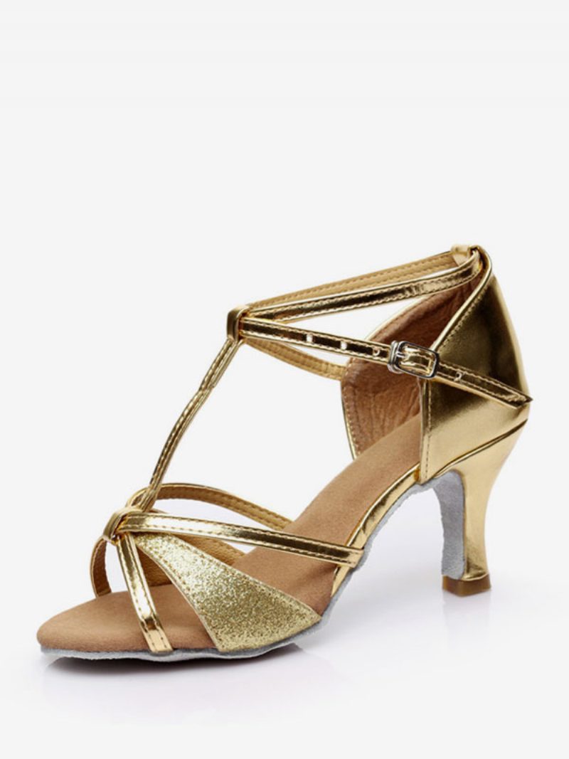 Damen-tanzschuhe Für Den Lateinamerikanischen Tanz Seide Und Satin Silberne Peep-toe-tanzschuhe - Golden