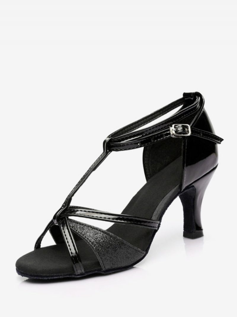 Damen-tanzschuhe Für Den Lateinamerikanischen Tanz Seide Und Satin Silberne Peep-toe-tanzschuhe - Schwarz