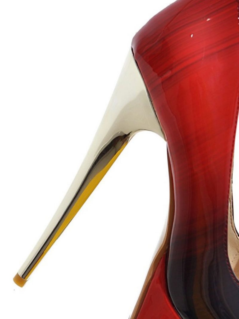 Frauen Sexy High Heels Grün Runde Zehen Schuhe - Rot