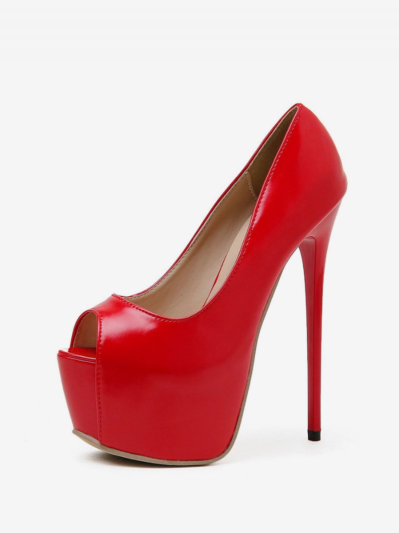 Frauen Sexy High Heels Stiletto Heel Peep Toe Pu Leder Rote Pumps