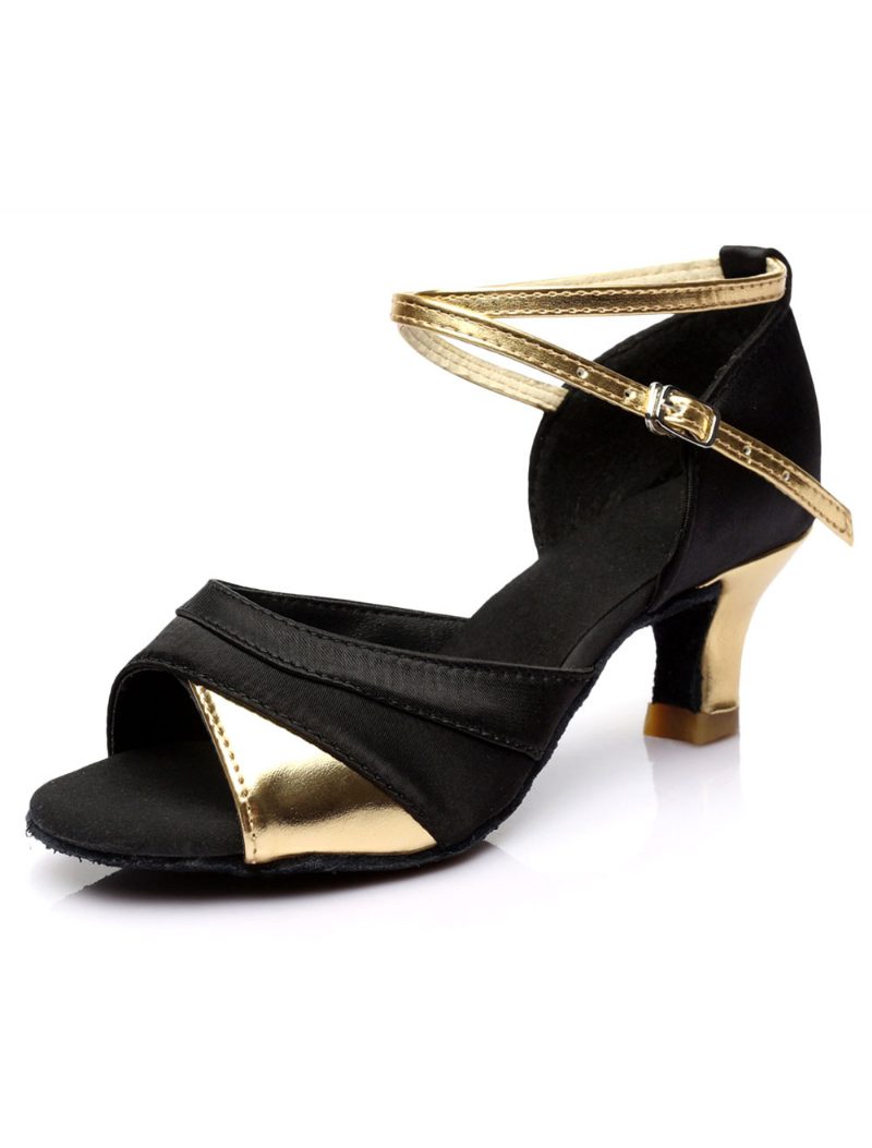 Goldschwarze Satin-ballsaalschuhe Für Damen - Gold