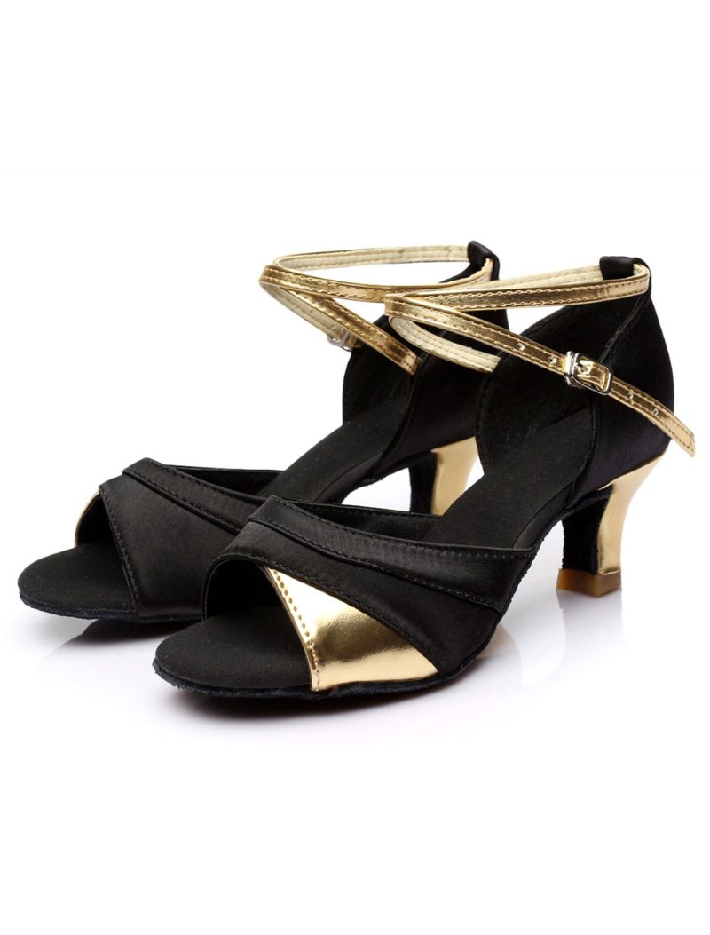 Goldschwarze Satin-ballsaalschuhe Für Damen - Gold