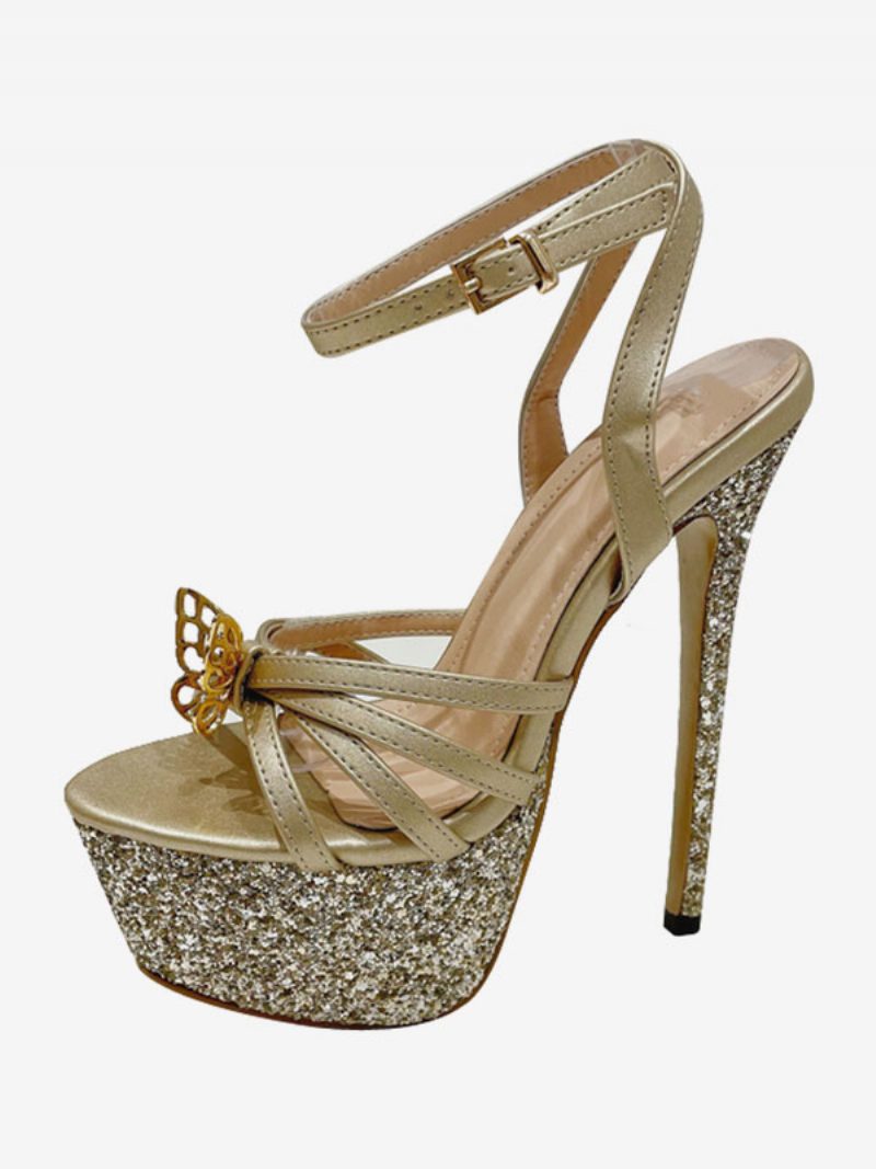 High Heel Sandalen Gold Pu Leder Peep Toe Prom Schuhe Frauen Party