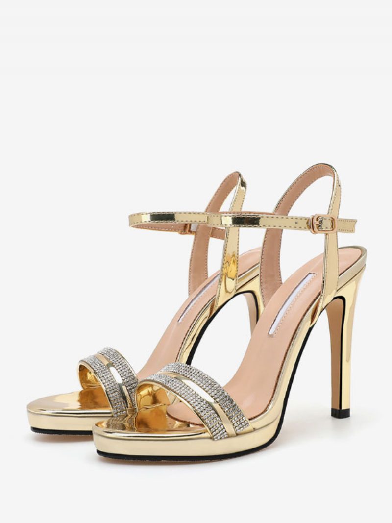 High Heel Sandalen Silber Pu Leder Offene Zehenketten Ballschuhe Damen Partyschuhe - Gold