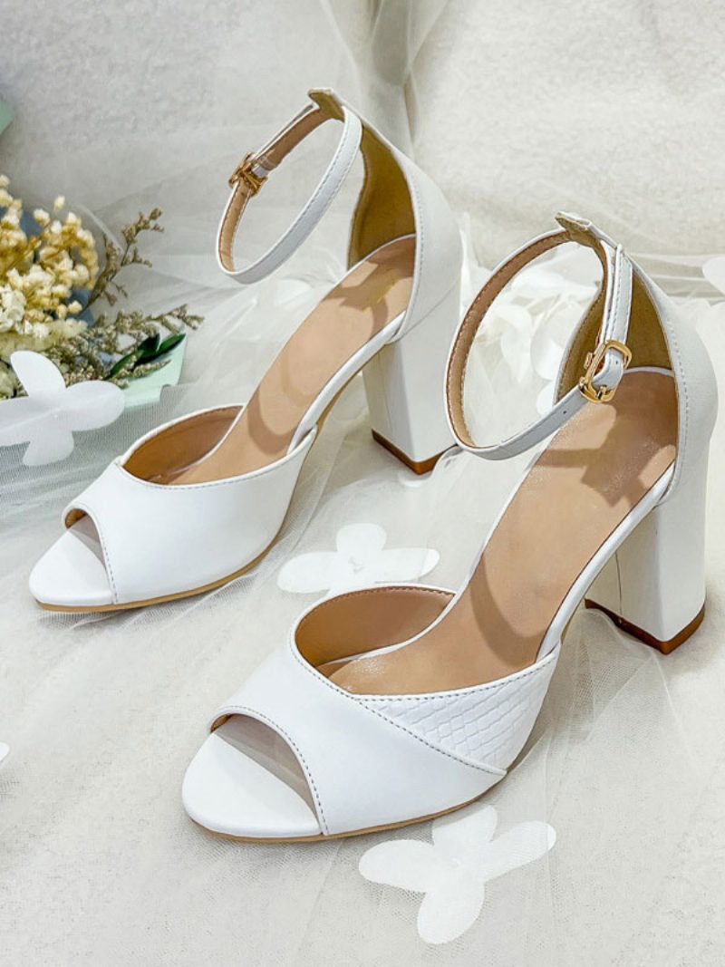 High Heel Sandalen Weiß Pu Leder Open Toe Prom Schuhe Damen Party - Weiß