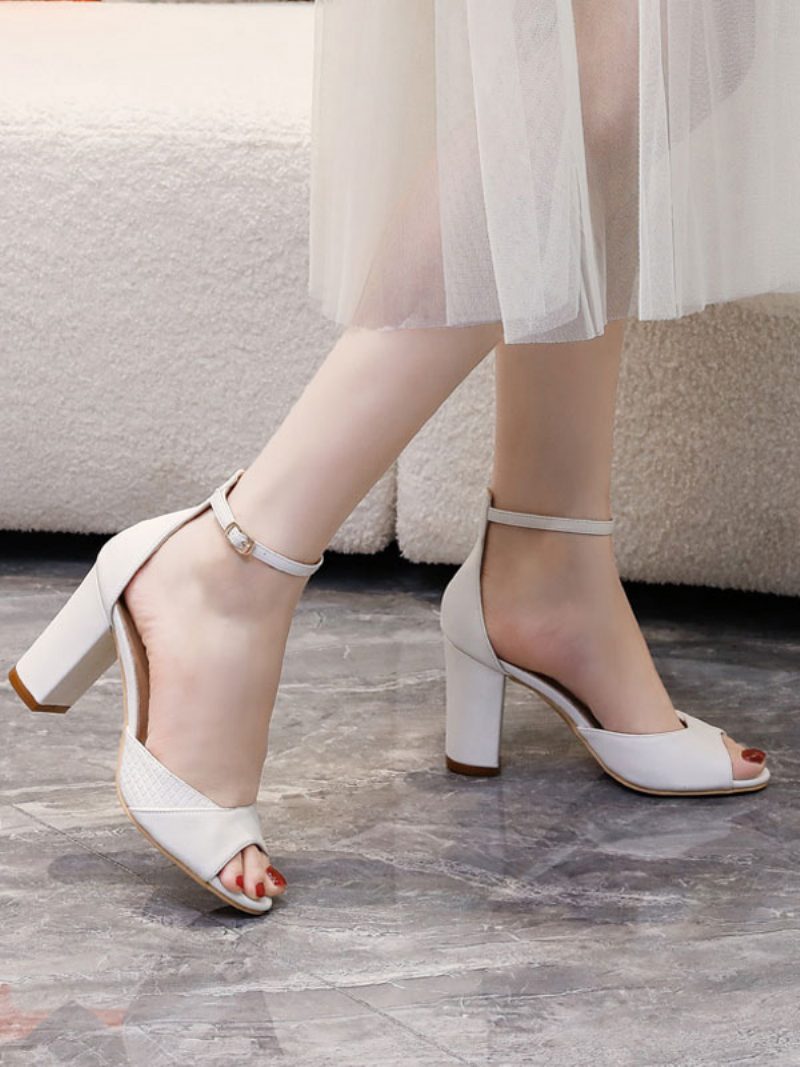 High Heel Sandalen Weiß Pu Leder Open Toe Prom Schuhe Damen Party - Weiß