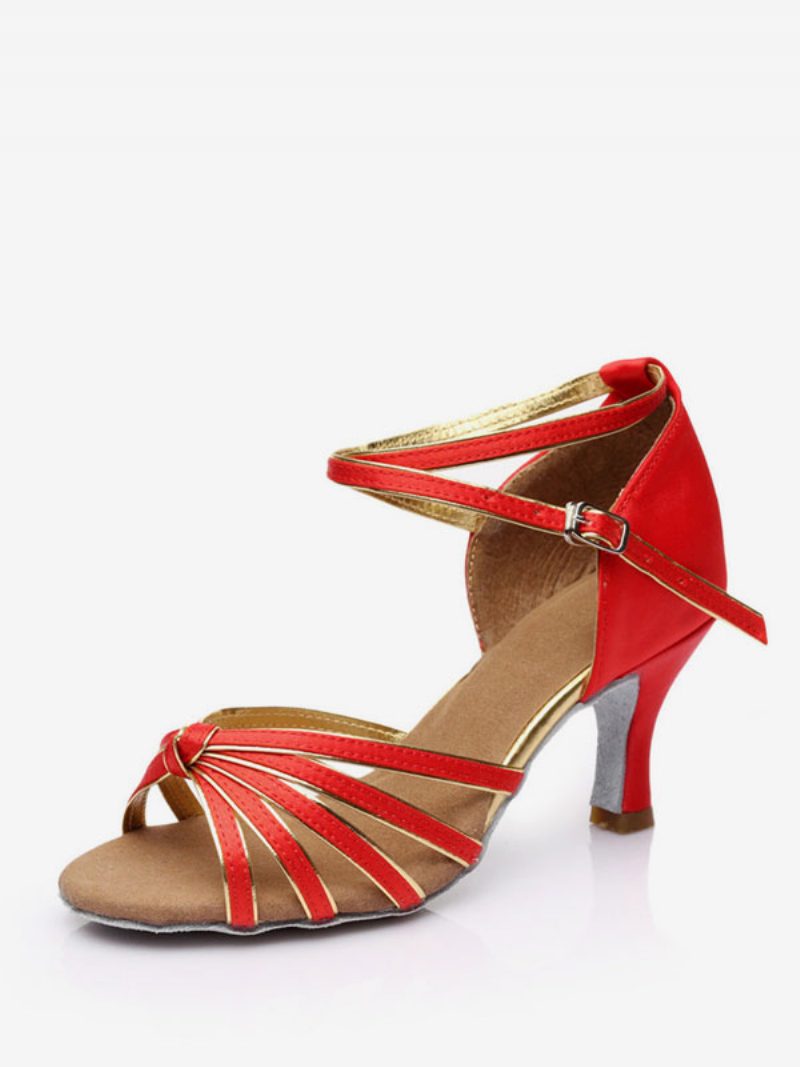 Lateinische Tanzschuhe Für Damen Aus Seide Und Satin Nackte Peep-toe-tanzschuhe - Rot