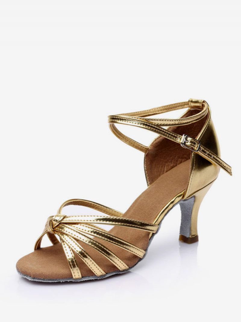 Lateinische Tanzschuhe Für Damen Aus Seide Und Satin Nackte Peep-toe-tanzschuhe - Golden