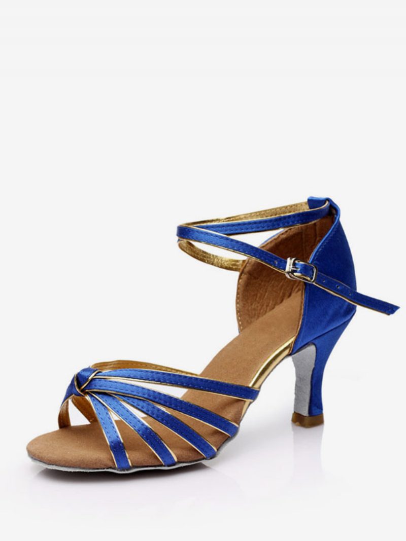 Lateinische Tanzschuhe Für Damen Aus Seide Und Satin Nackte Peep-toe-tanzschuhe - Blau