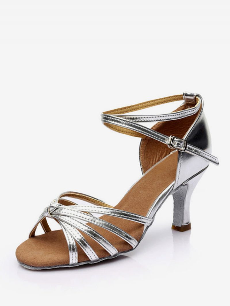 Lateinische Tanzschuhe Für Damen Aus Seide Und Satin Nackte Peep-toe-tanzschuhe - Silber