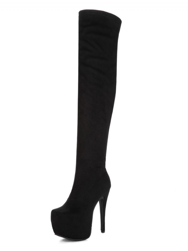 Overknee-stiefel Für Damen Sexy Schuhe Schwarze Plateau-stiletto-stretchstiefel - Schwarz