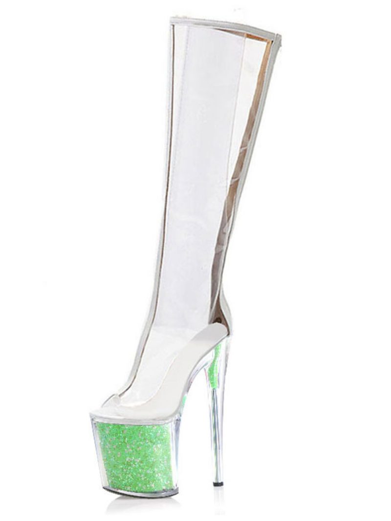 Pole-dance-schuhe Für Damen Sexy Transparent Exotisch Glitzernd Plateausohle - Grün