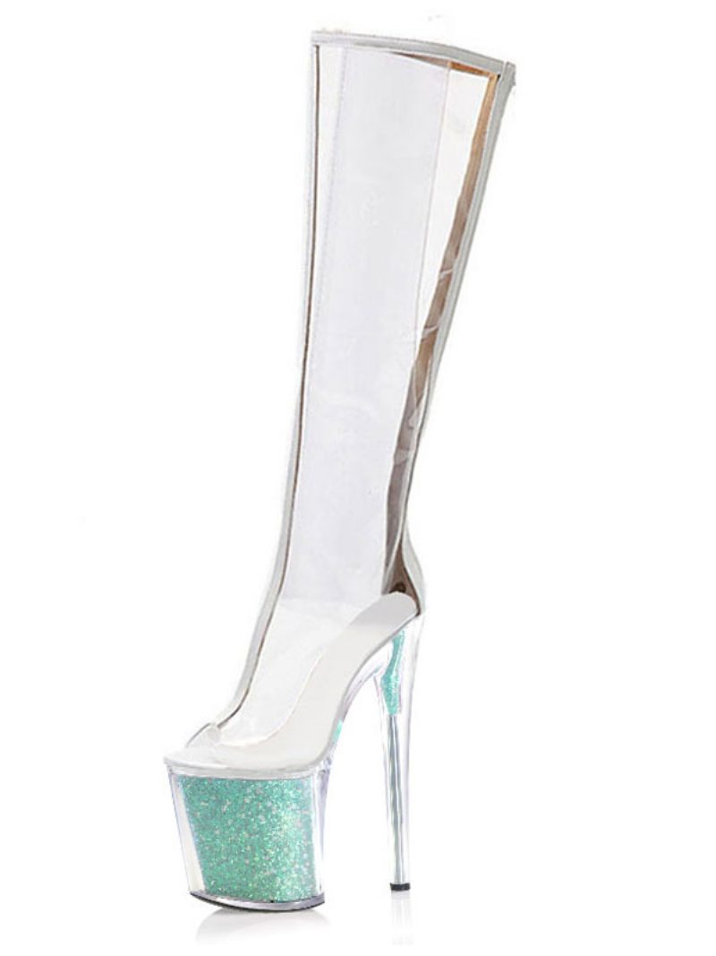 Pole-dance-schuhe Für Damen Sexy Transparent Exotisch Glitzernd Plateausohle - Blau