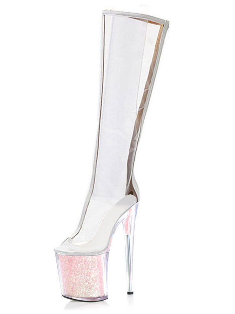 Pole-dance-schuhe Für Damen Sexy Transparent Exotisch Glitzernd Plateausohle - Rosa