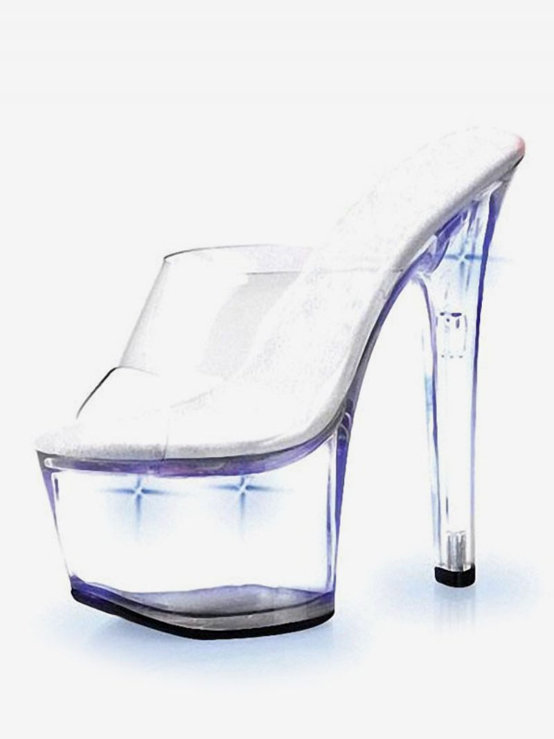 Pole Tanzschuhe Damen Led Clear Exotic Mule Heels Stripper Schuhe - Blau