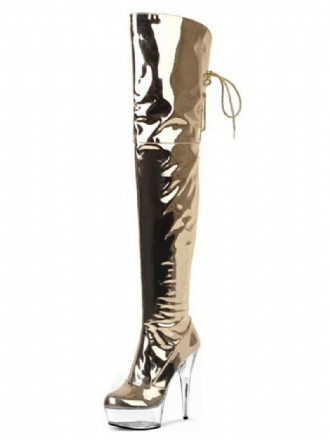 Pole Tanzschuhe Damen Metallic Plateau Sexy Oberschenkel High Heel Stiefel