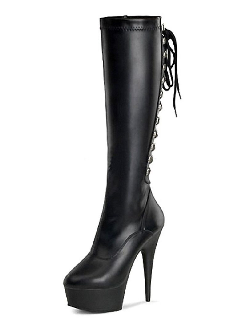 Pole Tanzschuhe Damen Plateau Schnürung Stiletto Absatz Sexy Kniehohe Stiefel