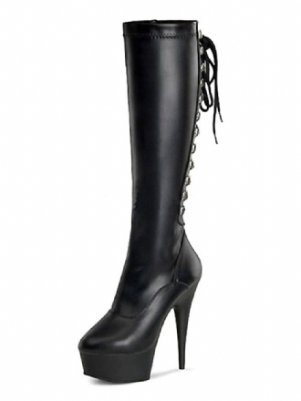 Pole Tanzschuhe Damen Plateau Schnürung Stiletto Absatz Sexy Kniehohe Stiefel