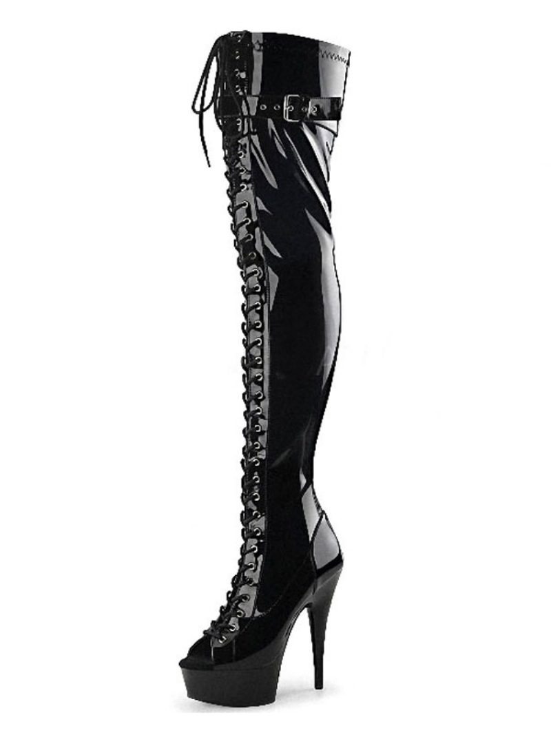 Pole Tanzschuhe Damen-schnürstiefel Mit Plateausohle Und Hohem Absatz Schwarz